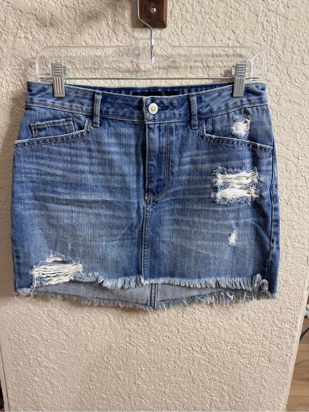 Distressed Blue Denim Mini Skirt - Women's 7 28”
